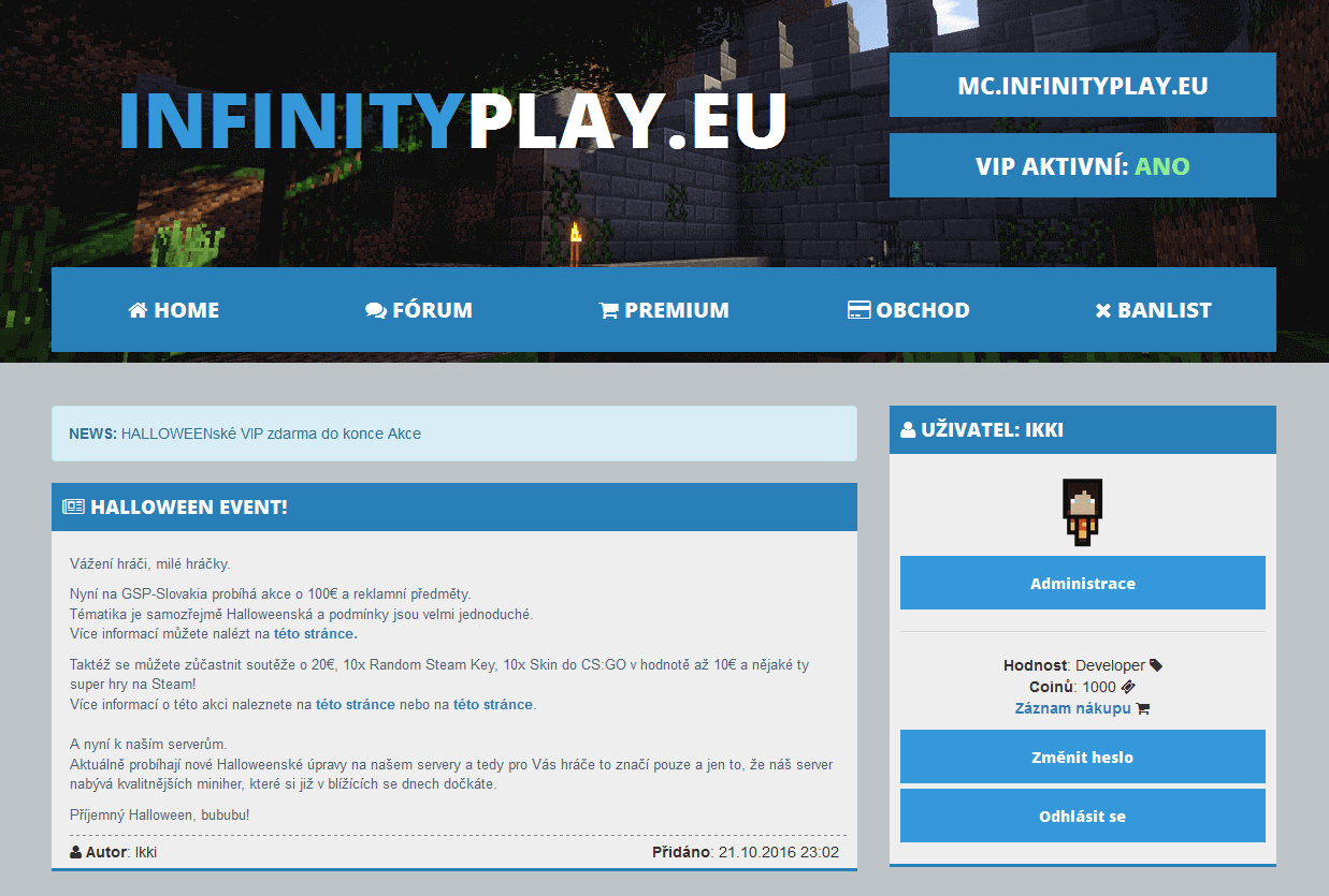 InfinityPlay - Minecraft Web